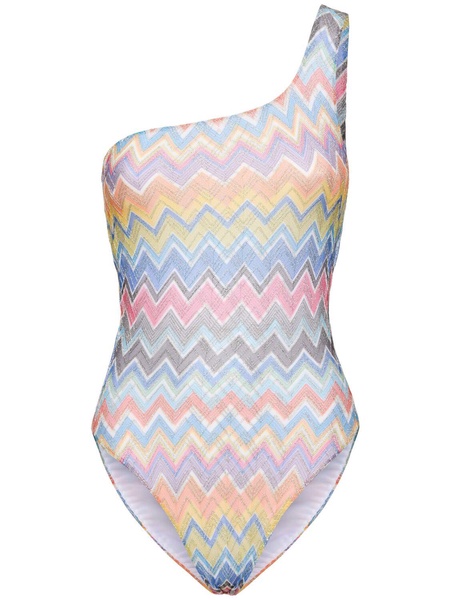 Lurex printed one shoulder swimsuit