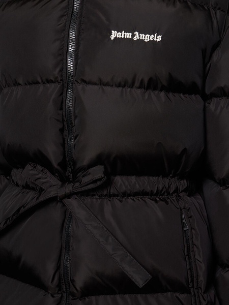 Belted nylon down jacket