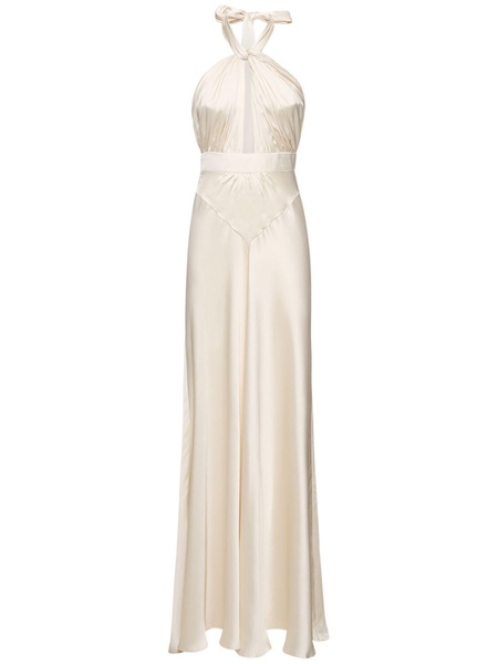 Light satin crossed neckline long dress