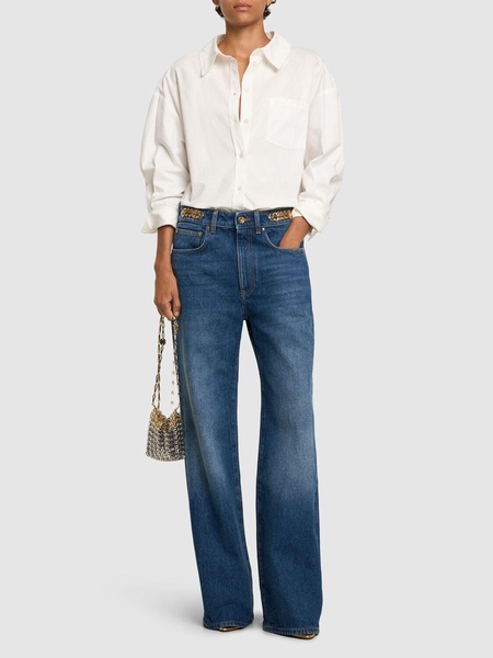 Mid rise denim straight jeans w/ chain