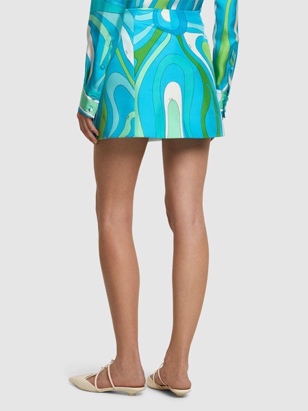 Printed silk twill mini skirt