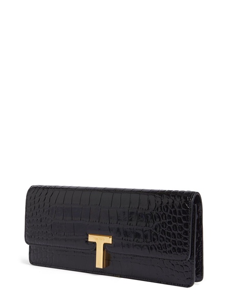 Shiny embossed leather clutch