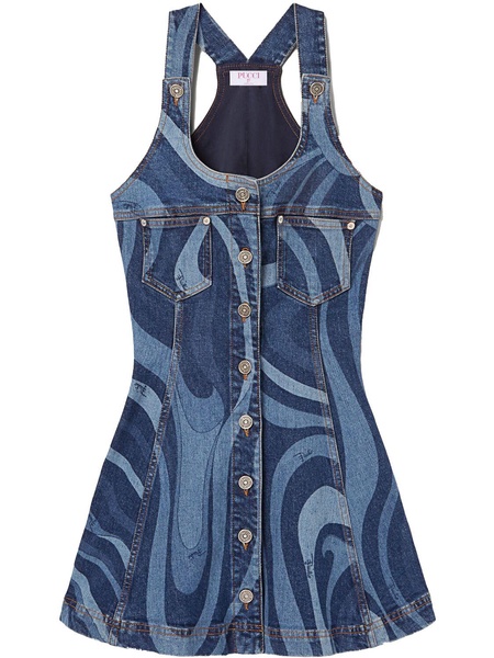 Printed denim mini dress