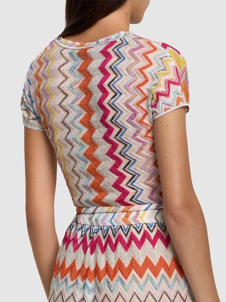 Chevron lurex zig zag s/s crop top