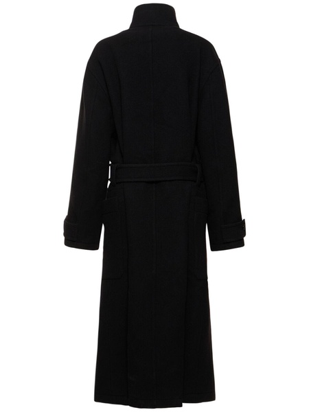 Belted long wool wrap coat