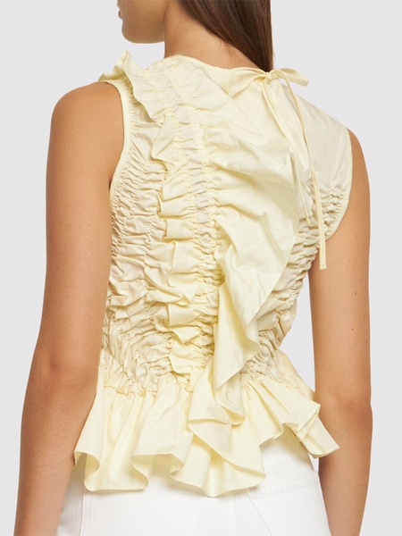 Geo sleeveless ruffled cotton top