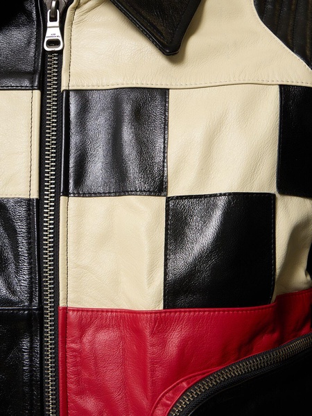 Checkerboard leather biker jacket