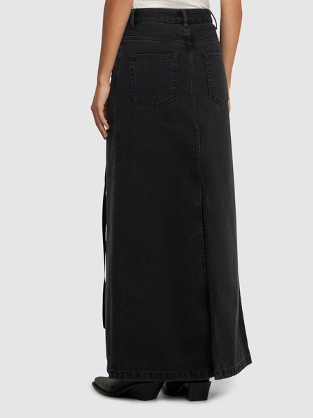 Silya asymmetric waist denim long skirt