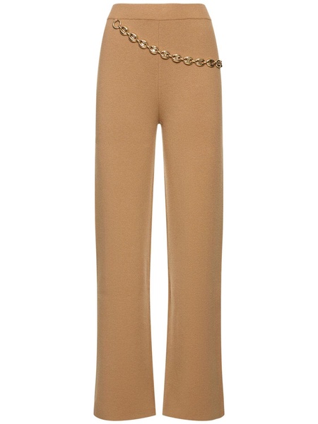 Wool & cashmere knit pants w/chain