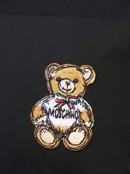 Nylon teddy bear patch puffer jacket