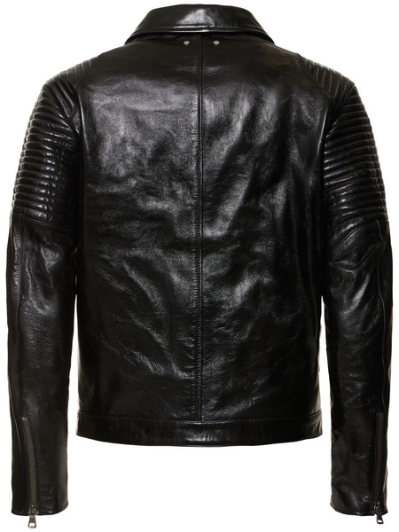 Checkerboard leather biker jacket