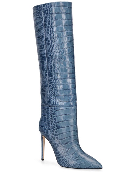 105mm Croc embossed leather tall boots