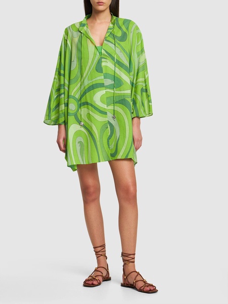 Marmo printed voile mini kaftan dress