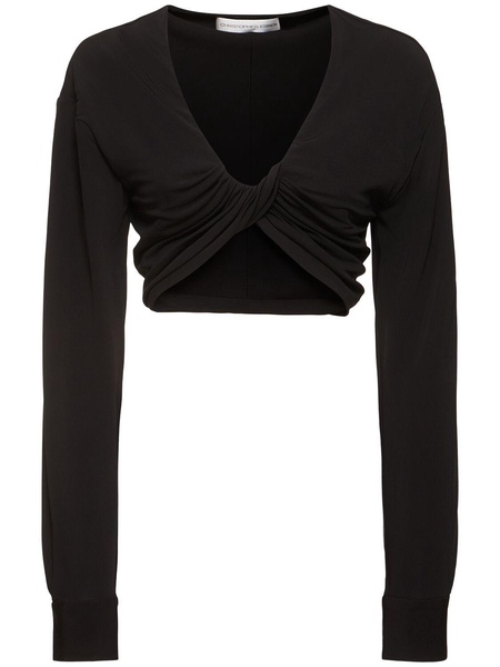 Vivenda drape long sleeve cropped top