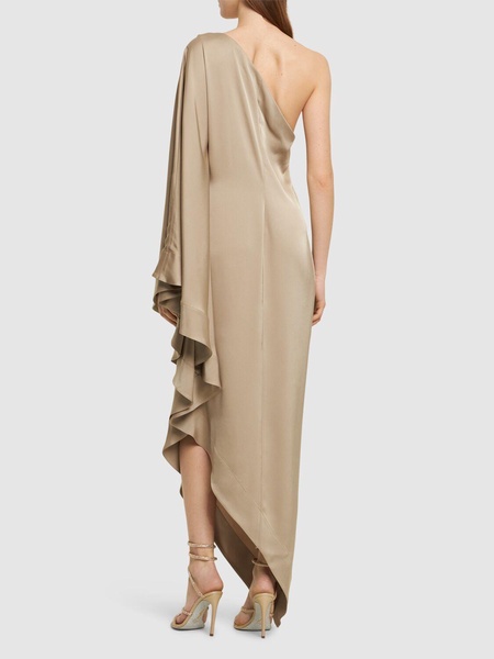 One shoulder draped satin long dress