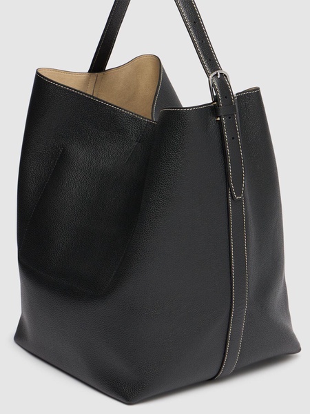 Belted grain leather tote bag