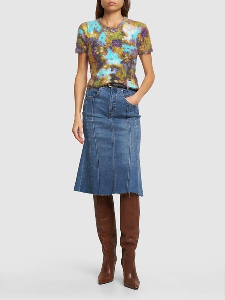 Juliana fluted denim midi skirt