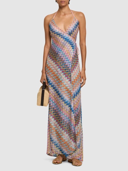 Lurex halter neck wrap long dress