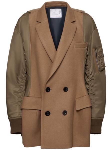 Wool melton & quilted nylon twill coat