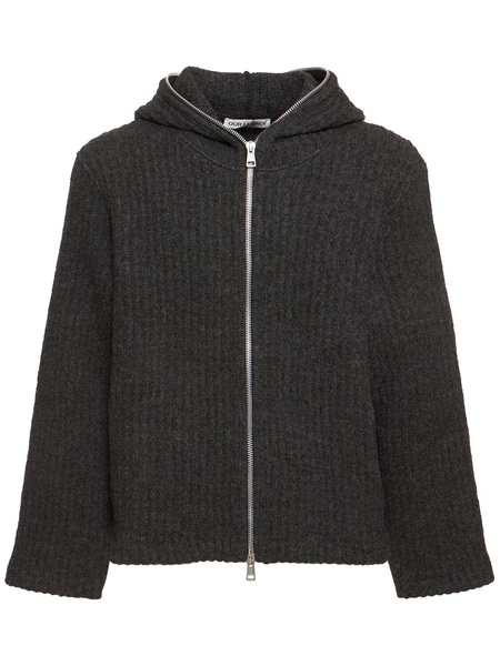 Full-zip hooded knit sweater