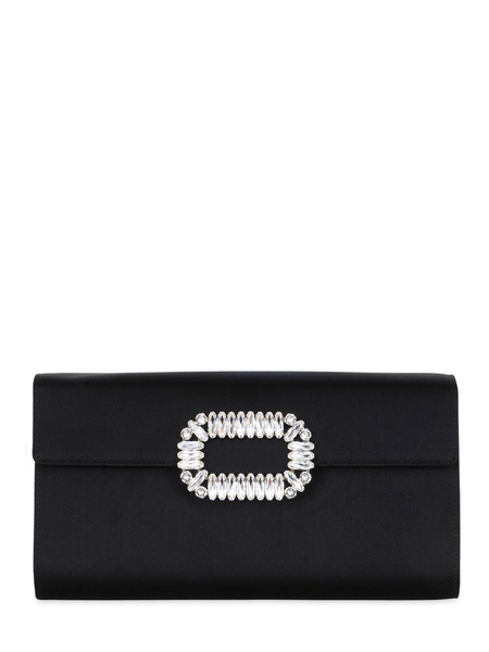 Crystal buckle satin envelope clutch