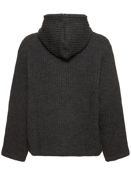 Full-zip hooded knit sweater