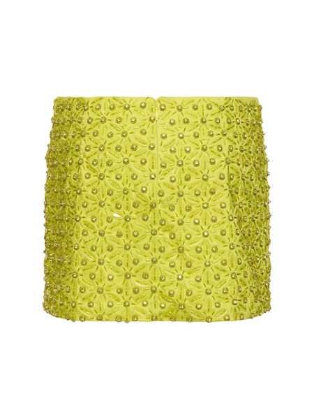 Embroidered cotton satin mini skirt