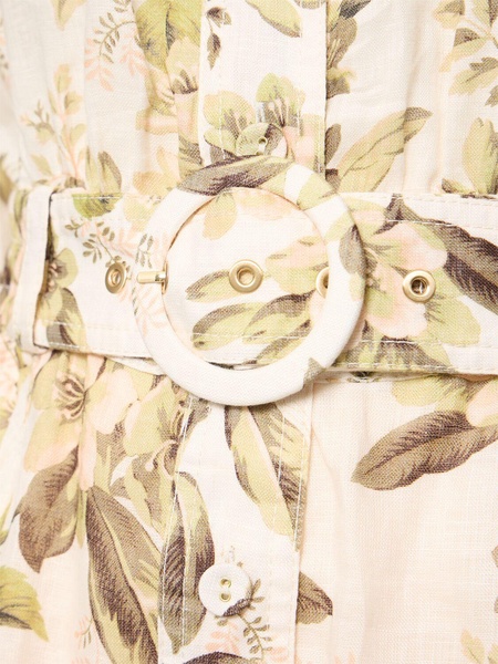 Golden printed linen belted playsuit