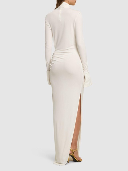 Tucked sheath crepe jersey long dress