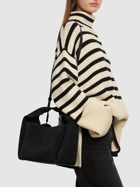 Bucket suede top handle bag