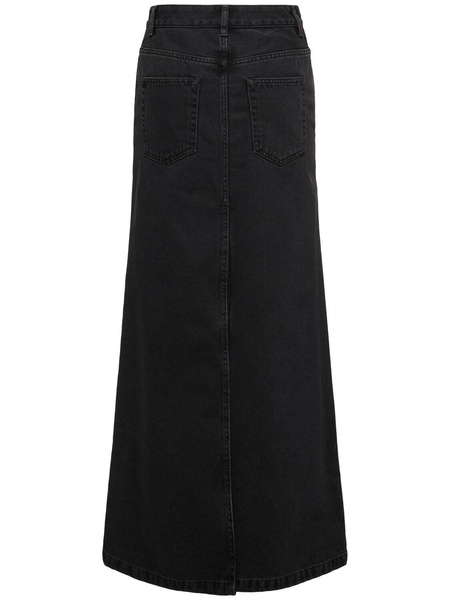 Silya asymmetric waist denim long skirt