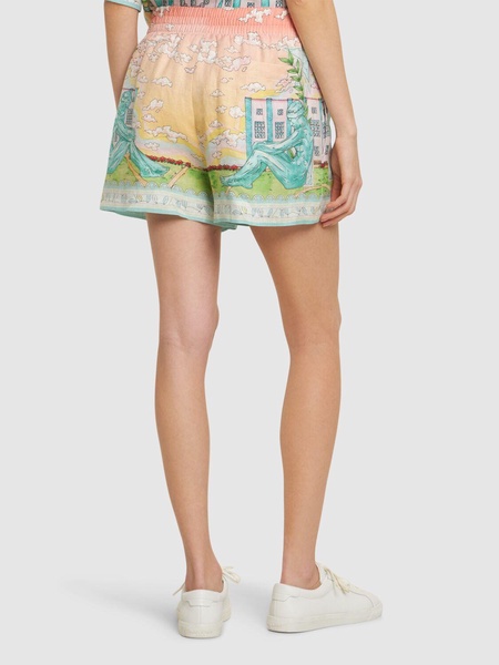 Printed linen shorts