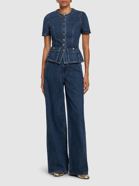 Buttoned denim long jumpsuit