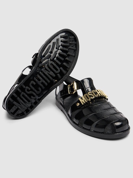 Black Jelly Lettering Logo Sandals