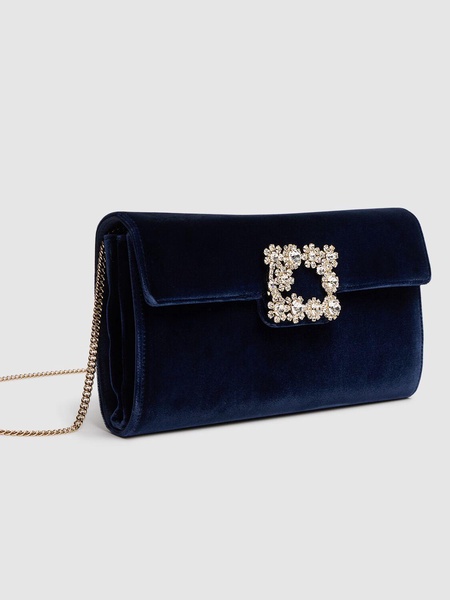 Velvet clutch w/embellished buckle