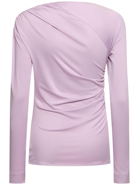 Fluid asymmetric draped jersey top