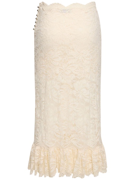 High rise lace flared midi skirt