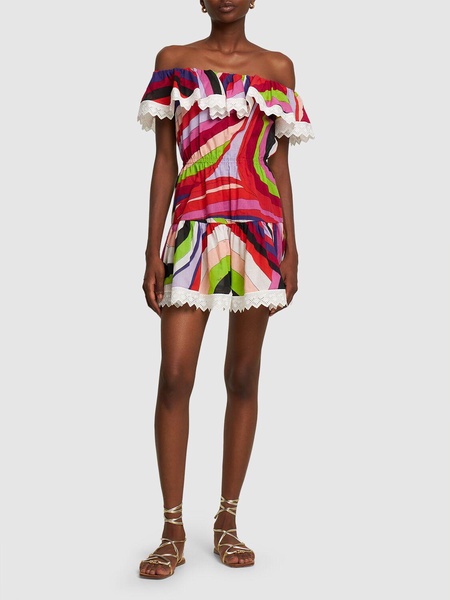 Iride printed off-shoulder mini dress