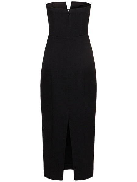 Strapless stretch wool & silk midi dress