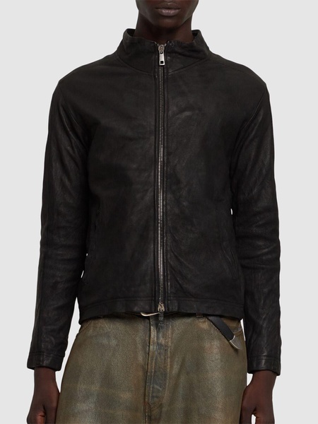 Brushed leather zip jacket