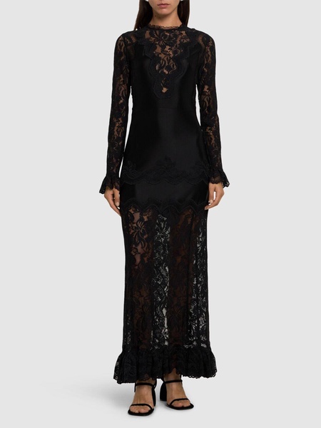 Stretch lace jersey long dress