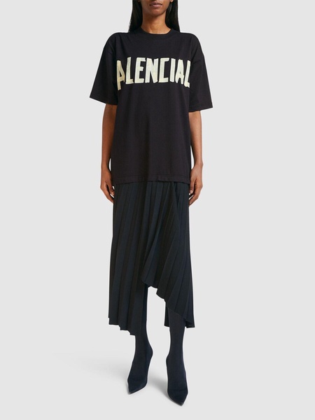 Pleated tech t-shirt dress w/ logo