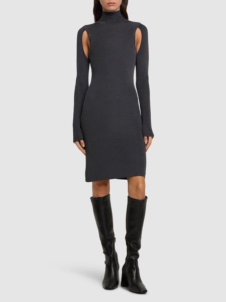 Viscose knit turtleneck midi dress