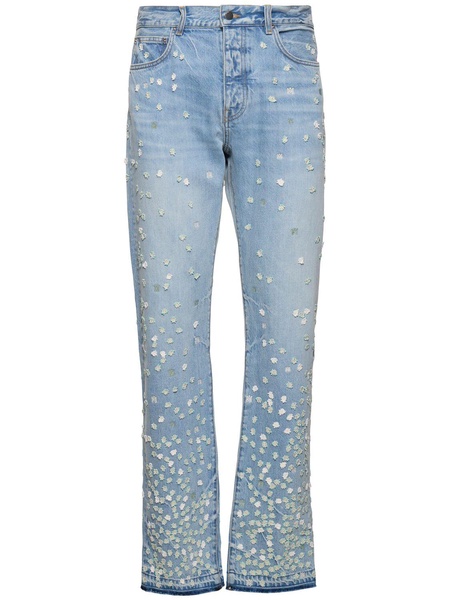 Floral embellished straight denim jeans