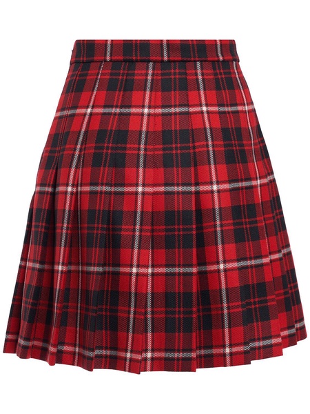 Pleated wool tartan mini skirt w/buckles