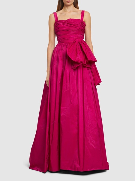 Draped taffeta square neck long dress