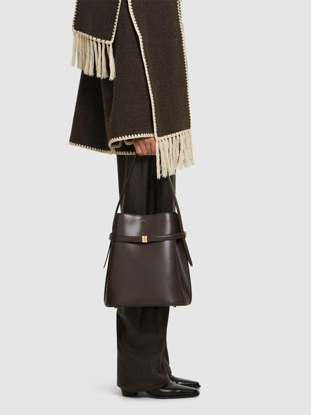 Belted nappa leather bucket bag