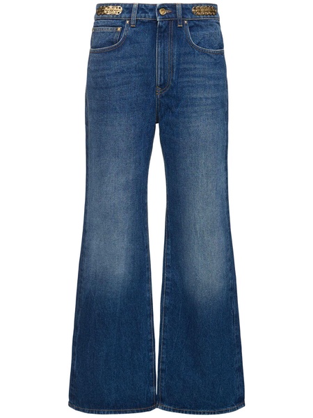 Mid rise denim straight jeans w/ chain