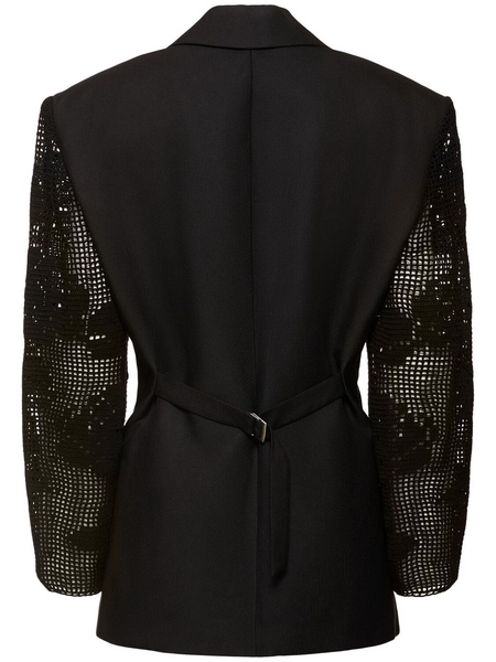 Silk blazer w/ embroidered lace sleeves