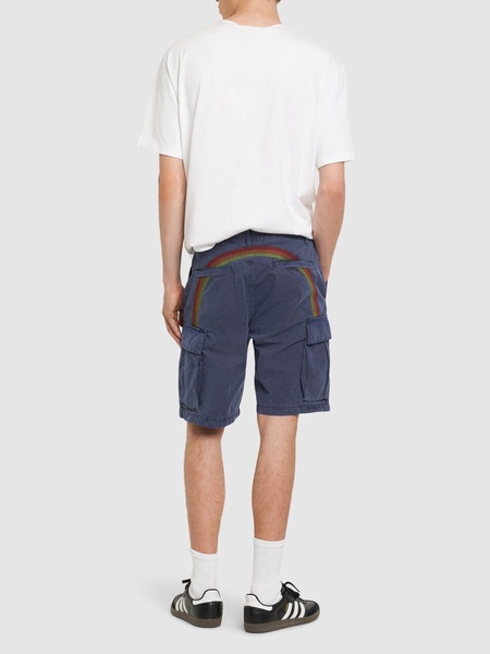 Striped cotton poplin cargo shorts